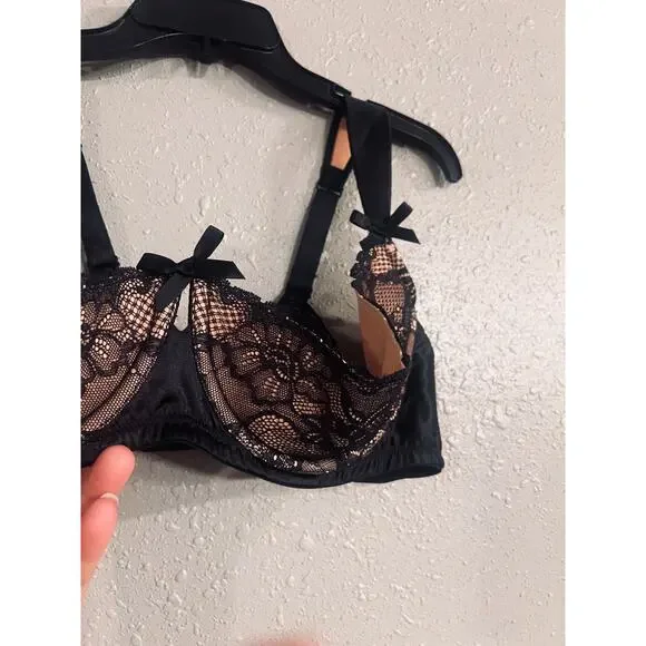 NWOT Lane Bryant Seriously Sexy Womens Bra 42DD Cupless Black & Beige Lace Sheer - Picture 5 of 9